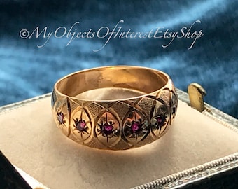 Antique Ruby 18ct Gold Starburst Gypsy Ring UK Size M US Size 6