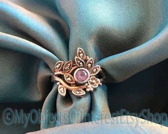 Vintage Sterling Silver Marcasite Amethyst Ring