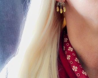 Vintage Silver Gold Vermeil Screw Back Drop Earrings