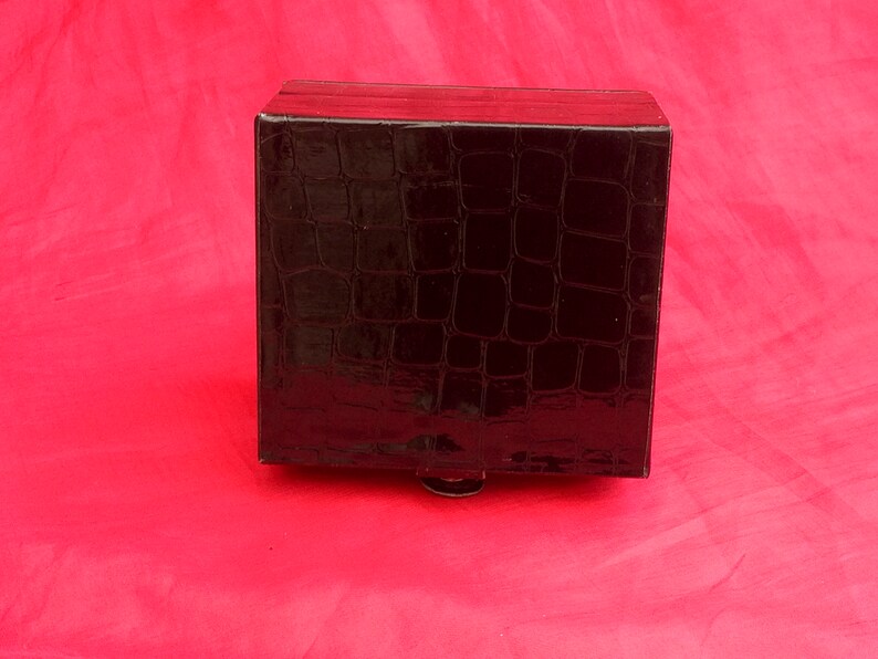 Vintage Black Jewellery Box Travel Domed Case Casket with Carrying Handle Inside Mirror