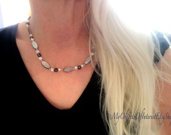 Tahitian Pearl and Mother of Pearl Necklace Vintage Sterling Silver