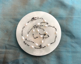 Vintage Baroque Pearl Station Necklace Sterling Silver