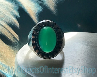 Chunky Sterling Silver Apple Green Chrysoprase Statement Ring