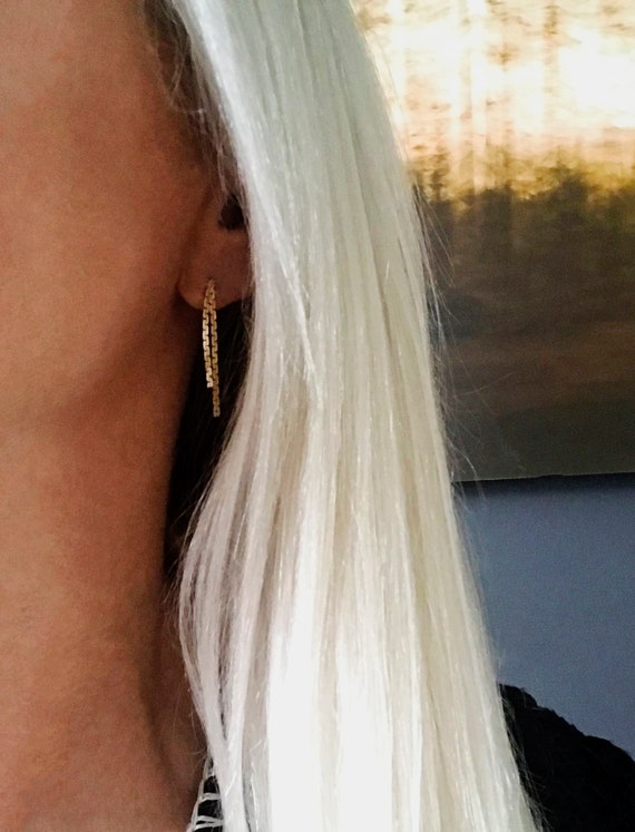 9ct Gold Chain Drop Earrings - Serpentine Chain - Vintage - 1970s
