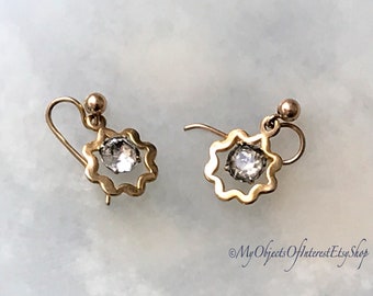 9ct Gold Paste Drop Earrings - Vintage 1960s