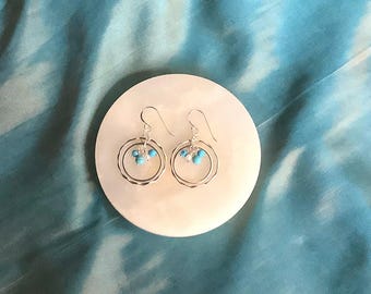 Turquoise and Pearl Sterling Silver Drop Earrings Vintage