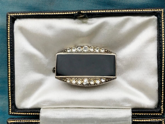 Art Deco Black Silver Gilt Lucite Brooch Handmade