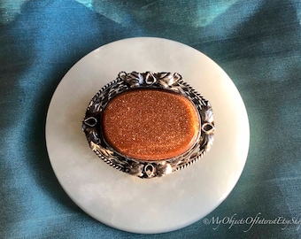 Antique Goldstone Silver Brooch