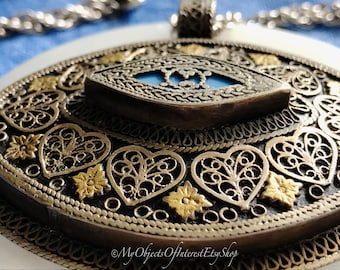 Antique Silver Statement Pendant and Long Sterling Chain