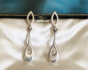 Vintage Sterling Silver Long Drop Earrings - 1990 Hallmarks