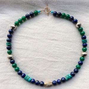 Vintage Jade Lapis Lazuli and Turquoise Beaded Necklace