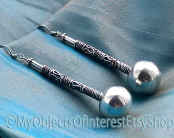 Vintage Sterling Silver Long Drop Statement Earrings Ethnic Boho
