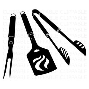 BBQ Grill Cooking Utensils Clip Art 3 Color Variations | Etsy