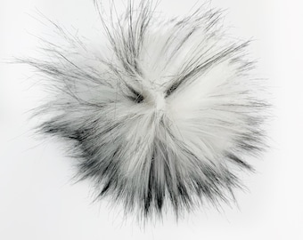 Smoke. White and black faux fur pompom. faux fur pompom.