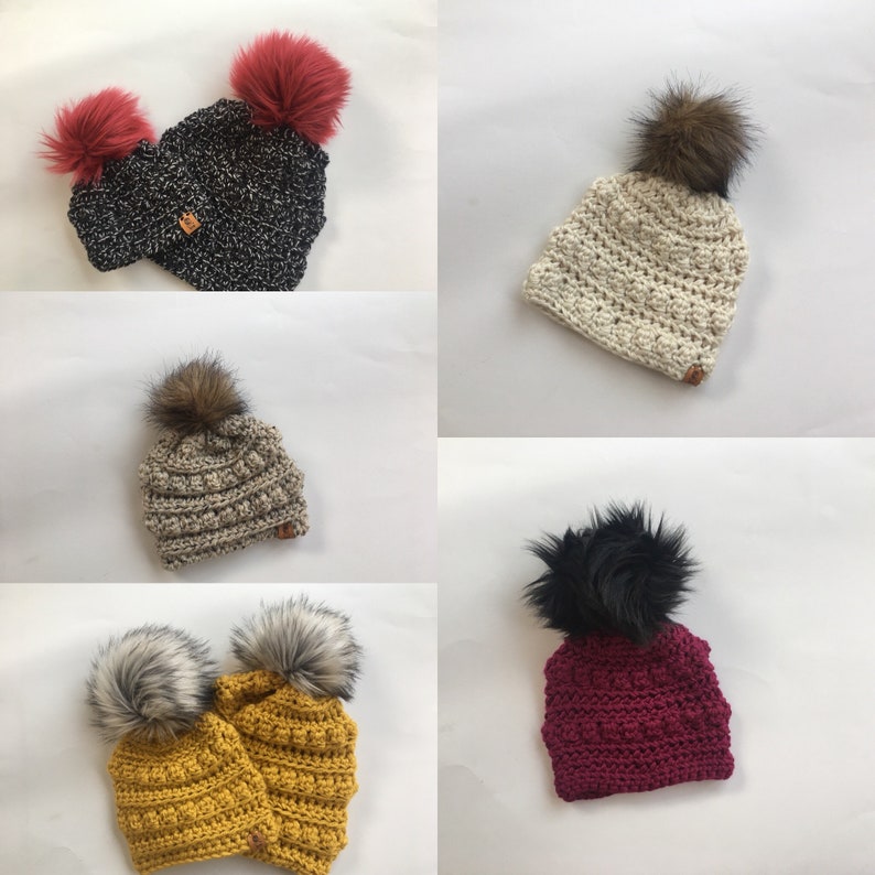 Oatmeal. Bobble Hats. Crochet beanie. Baby beanie. Toddler hat. Mommy and me hats. Wholesale beanies. Tuque. Faux fur pompom. image 2