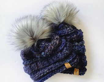 Night shadow. Bobble Hats. Crochet beanie. Baby beanie. Toddler hat. Mommy and me hats. Wholesale beanies. Tuque. Faux fur pompom.