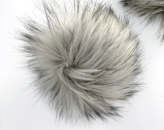 Silver fox faux fur Pompom. Grey and black faux fur pompom.  Grey faux fur pompom.