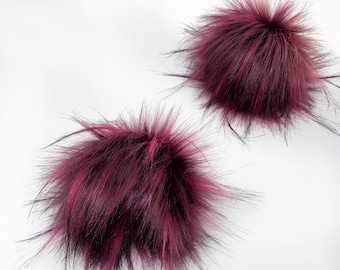 Raspberry Pompom. Burgundy with black tips. Luxury berry pompom.