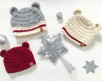 Holiday Beanies. Bear Beanies. Toddler beanie. Roots Inspired Beanie. Baby Bear Beanie. Baby Bear Hat. Bear Ears Hat. Christmas Hats.