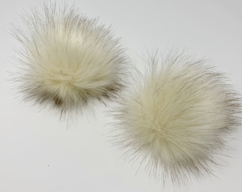Sand pompom. Beige pompom with brownish tips. Faux fur pompom. Cream luxury pompom.