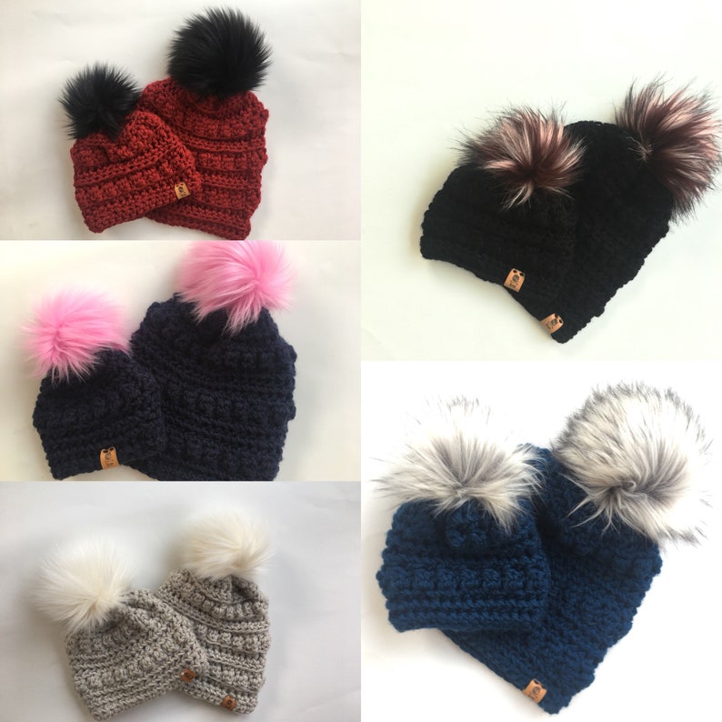 Oatmeal. Bobble Hats. Crochet beanie. Baby beanie. Toddler hat. Mommy and me hats. Wholesale beanies. Tuque. Faux fur pompom. image 3