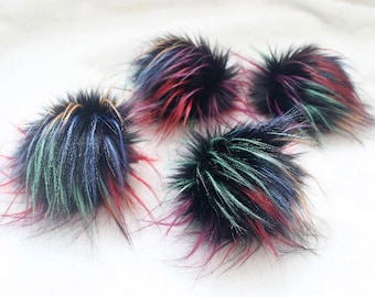 Fireworks Pompom. Multi coloured faux fur pompom. Luxury faux fur pompom.
