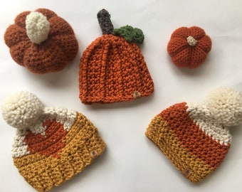 Candy Corn Beanie. Pumpkin Beanie. Pumpkin Hat. Heart Beanie.