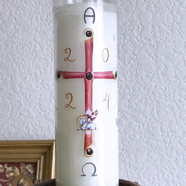 2024 Catholic Easter Paschal Candle Sticker, Decal, CLEAR. Size 3 x 5.73 inches