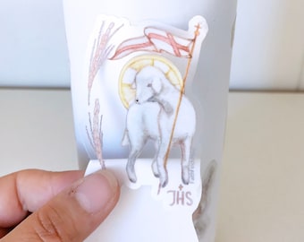 Agnus Dei, Lamb of God, IHS, Jesus Christ, Paschal Lamb, CLEAR sticker, Catholic Sticker, decal, skin