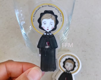 St. Elizabeth Ann Seton Clear sticker, decal, skin. Size 1.43 x 3 inches