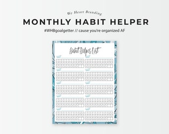Habit Helper List - Undated Monthly Habit and Goal Tracker