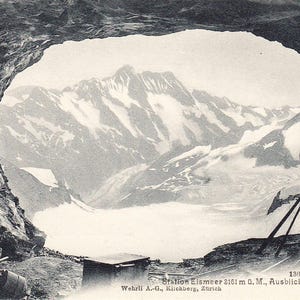 Cartão postal vintage antigo de 1908 - Ferrovia Jungfrau, Ferrovia de cremalheira, Estação Eismeer, Berna, Suíça, Schreckhorn, frete grátis
