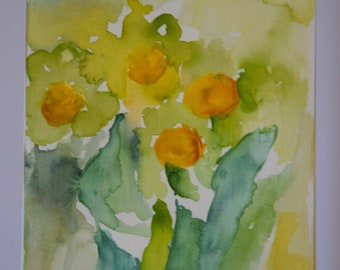 Original Aquarellbild Sonnenblumen Blumen Blumenwiese Bild Wandbild gerahmt Wanddeko Geschenk Gemälde Malerei kostenloser Versand