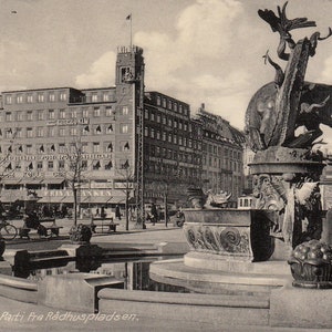 Copenhague Dinamarca Town Hall Square - Cartão postal vintage da década de 1930 - Cartão postal AK vista da cidade Frete grátis