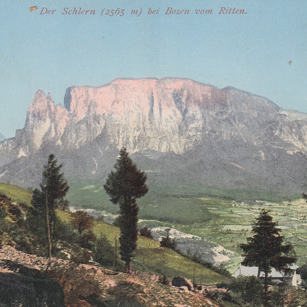 Antique vintage postcard around 1910 - The Schlern near Bolzano from the Ritten South Tyrol Dolomites landscape - postcard AK - Sciliar Alto Adige
