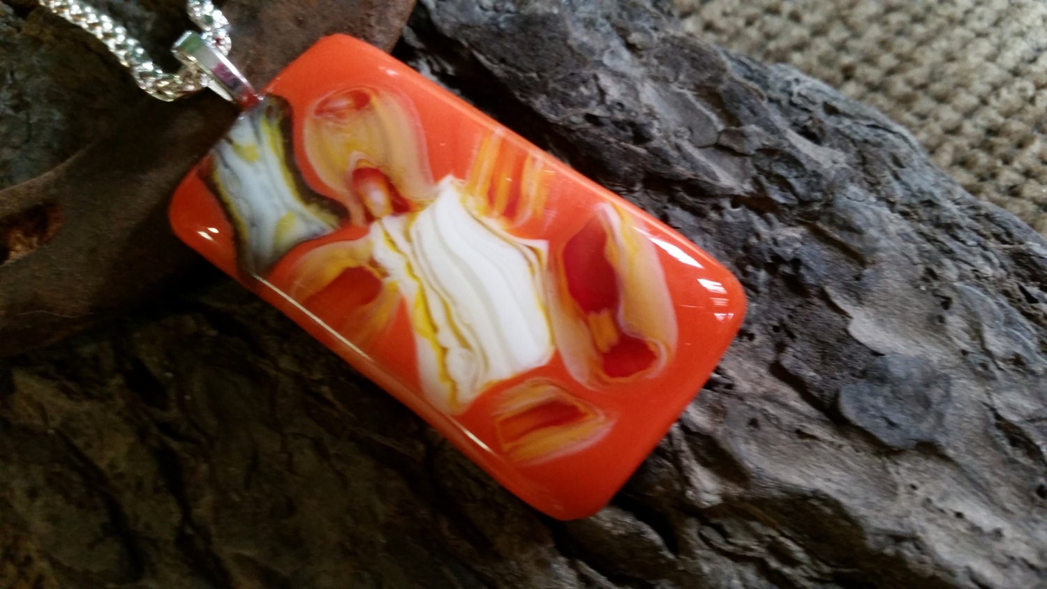Orange fused glass pendant/Necklace/Silver chain with Etsy