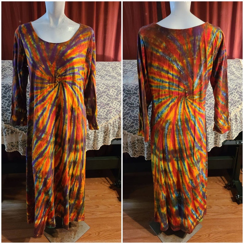 Tie dye dress Size XL Long Cozy Hippie Long sleeve Maternity Fun print Urban fashion Boho Gift Mother Loungewear Teen fashion Party JACKYSS