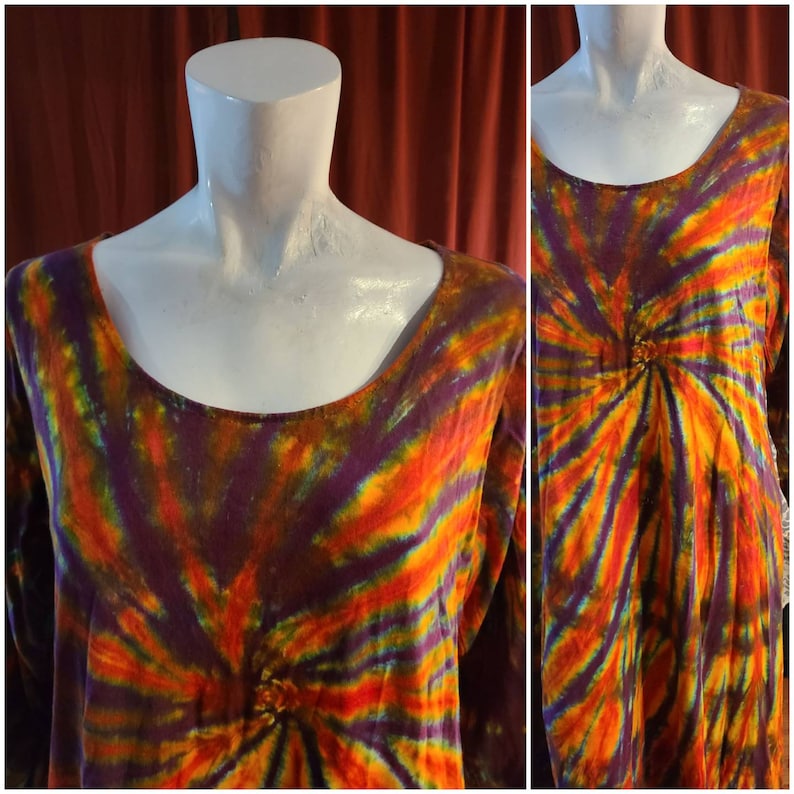 Tie dye dress Size XL Long Cozy Hippie Long sleeve Maternity Fun print Urban fashion Boho Gift Mother Loungewear Teen fashion Party JACKYSS