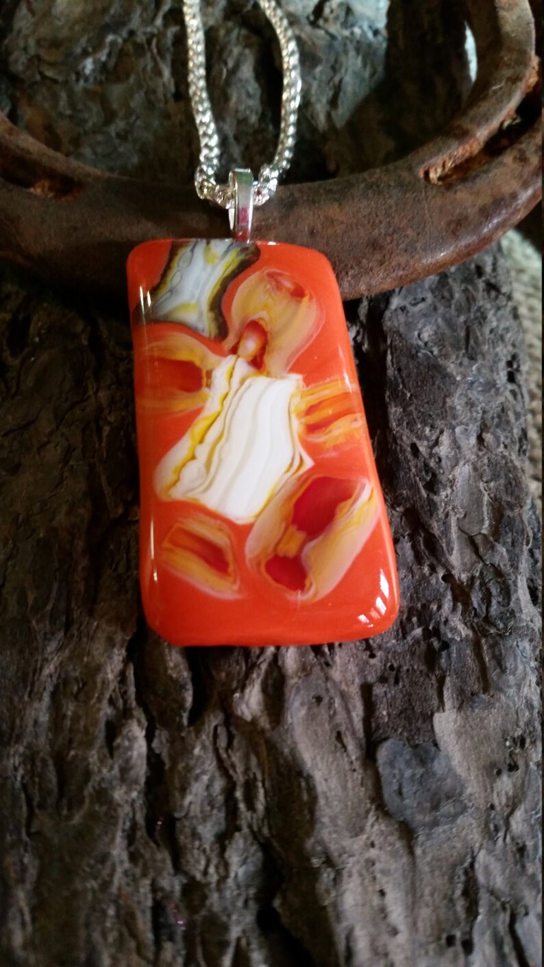 Orange fused glass pendant/Necklace/Silver chain with Etsy