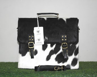 Luxurious Cowhide Hair on Hide Laptop Bag - Statement Piece for Work or Travel