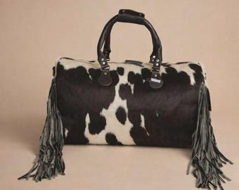 Handcrafted Cowhide Hair on Hide Duffle Bag - Custom Travel Weekender Overnight Bag
