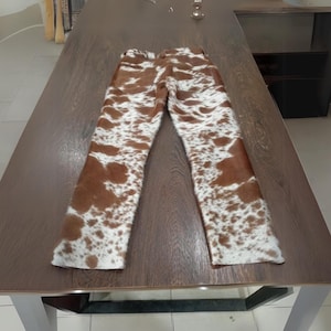 Cowhide Hair on Hide Western Pants - Handcrafted Authentic Western Style in Tan and White Color - Available in All Sizes
