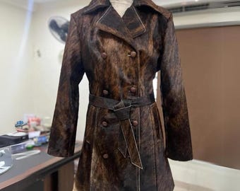 Luxurious Cowhide Hair on Hide Leather Coat - Bold and Beautiful Outerwear Stylish Hair on Hide Leather Western Style Trench Coat