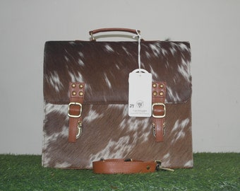 Western Inspired Hair On Hide Leather Tote for Tech-savvy Fashionistas Cowhide Hair on Leather Laptop Bag