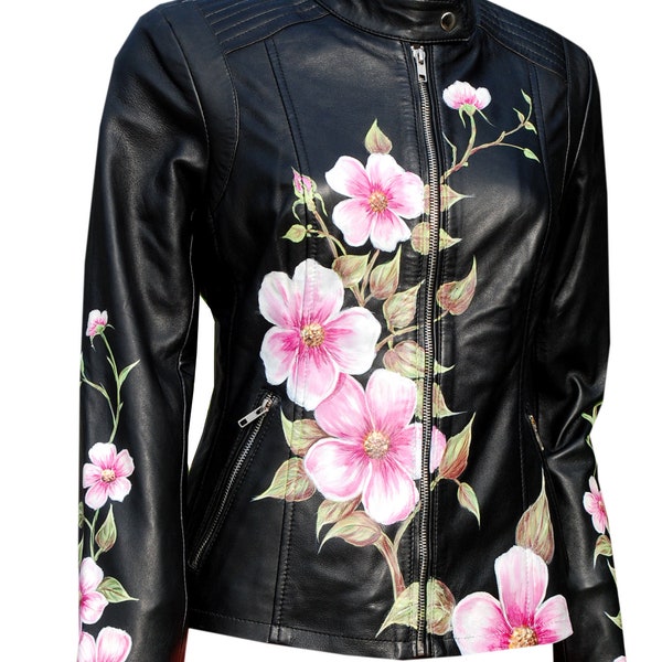 Women's Genuine Lambskin Painted Leather Motorcycle Slim fit Designer Biker Jacket