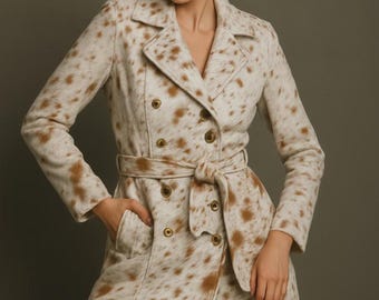 Trench coat artesanal em couro bovino com pelo - Roupa de exterior estilo western