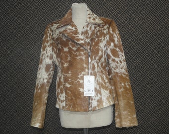 Jaqueta de couro bovino com pelo, feita sob medida – Roupa externa estilo faroeste