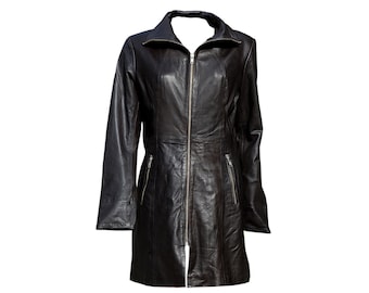 Women's Genuine Lambskin Leather Motorcycle Slim fit Designer Biker Jacket Long Coat