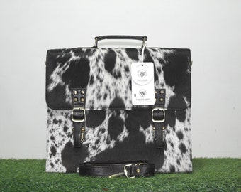 Hair on Hide Laptop Bag - Stylish and Functional Unique Cowhide Hair on Laptop Bag - Statement Piece for the Modern Professional