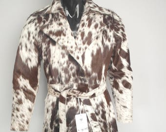 Casaco Trench Coat Personalizado em Couro Bovino: Jaqueta Feminina de Couro com Pelo Estilo Western